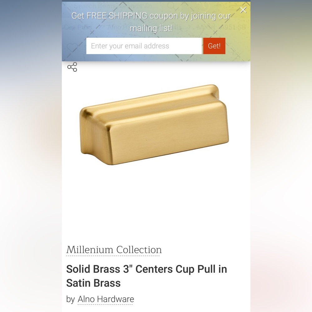 Alno brand brushed brass cabinet pull